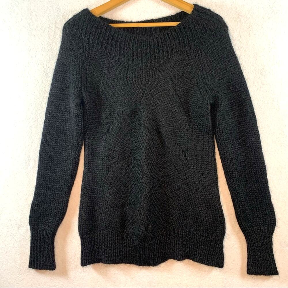 Anne Klein Woman Sweater‎ Black Mohair Wool Boat Neck Quiet Luxury Parisian Y2K